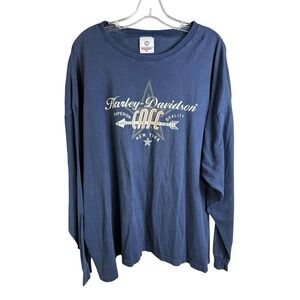 Harley-Davidson Shirt Mens XL Navy Long Sleeve Graphic Cafe New York Made in USA